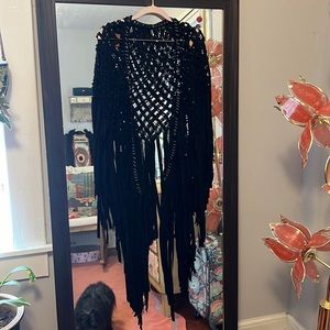 Vintage fringed scarf or wrap purchased at Free Peopy
